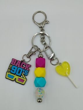 Handcrafted Back to the 90's Colorful Y2K Keychain - Pink, Yellow & Teal